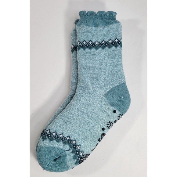 Muk Luks Teal Blue Shea Butter Faux Shearling Cabin Slipper Socks S/M 6-8 NEW - Picture 5 of 5